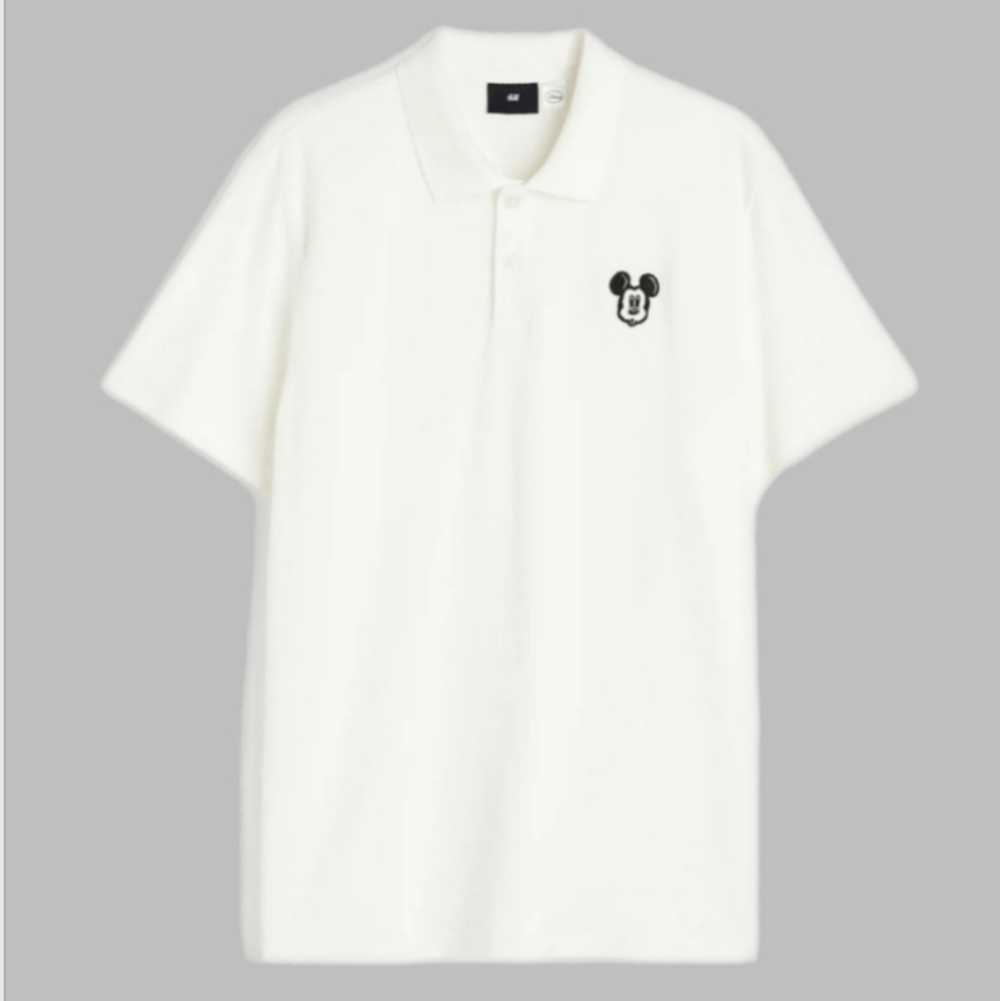 Disney x H&M White Mickey Mouse Embroidered Polo Shirt Collab